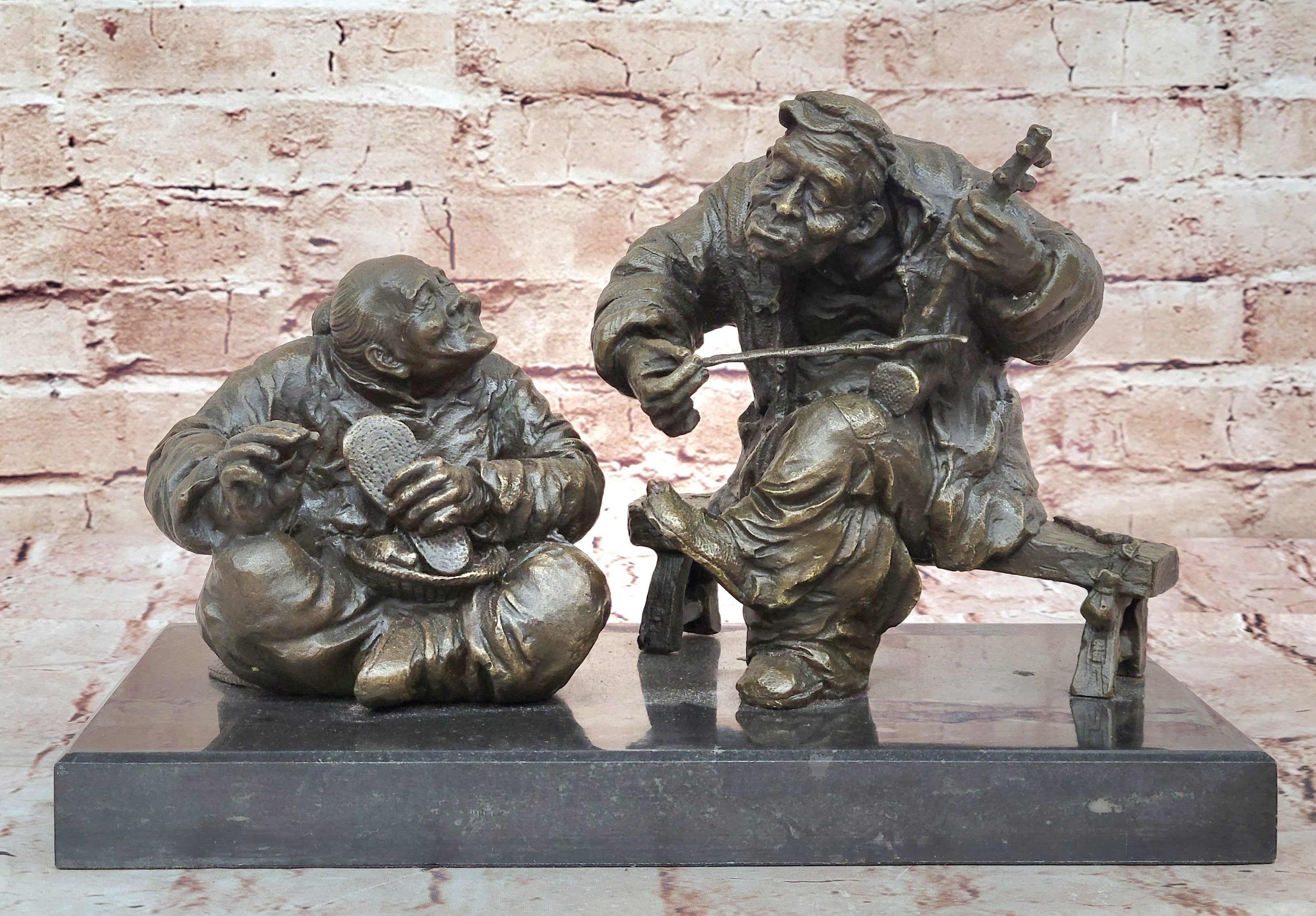 Bronze Chinese Musician and Shoemaker – Folk Art Sculpture