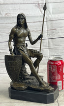 Muscular Warrior Barbarian Soldier Bronze Sculpture w/ Shield & Spear