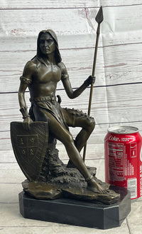 Muscular Warrior Barbarian Soldier Bronze Sculpture w/ Shield & Spear