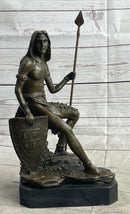 Muscular Warrior Barbarian Soldier Bronze Sculpture w/ Shield & Spear
