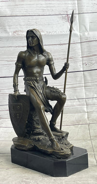 Muscular Warrior Barbarian Soldier Bronze Sculpture w/ Shield & Spear