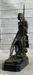 Muscular Warrior Barbarian Soldier Bronze Sculpture w/ Shield & Spear