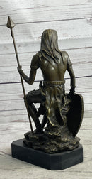 Muscular Warrior Barbarian Soldier Bronze Sculpture w/ Shield & Spear