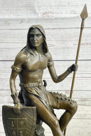 Muscular Warrior Barbarian Soldier Bronze Sculpture w/ Shield & Spear