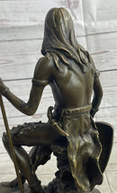 Muscular Warrior Barbarian Soldier Bronze Sculpture w/ Shield & Spear