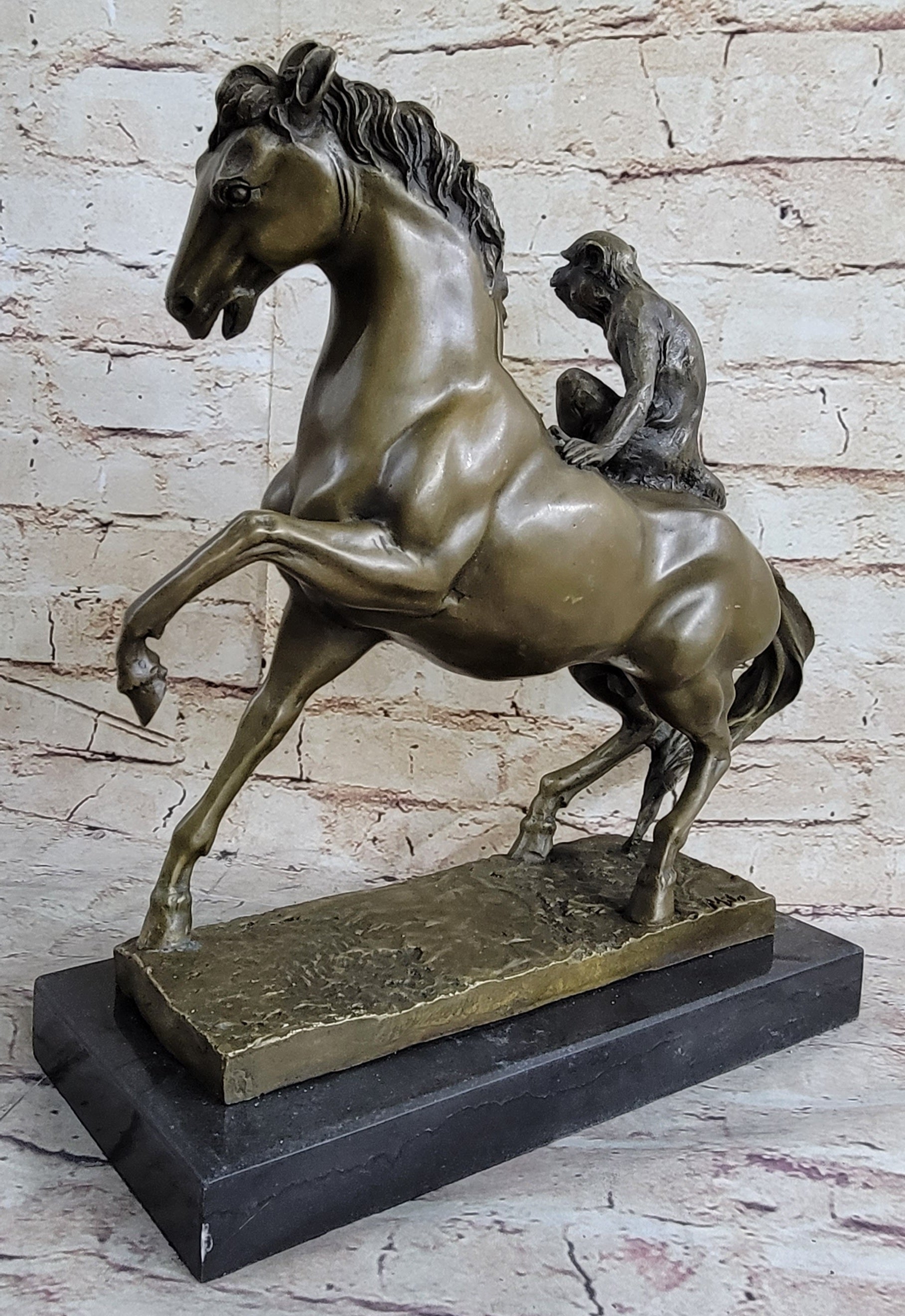 Horseback Monkey on My Back Riding Horse Bronze by Milo 13" x 13"