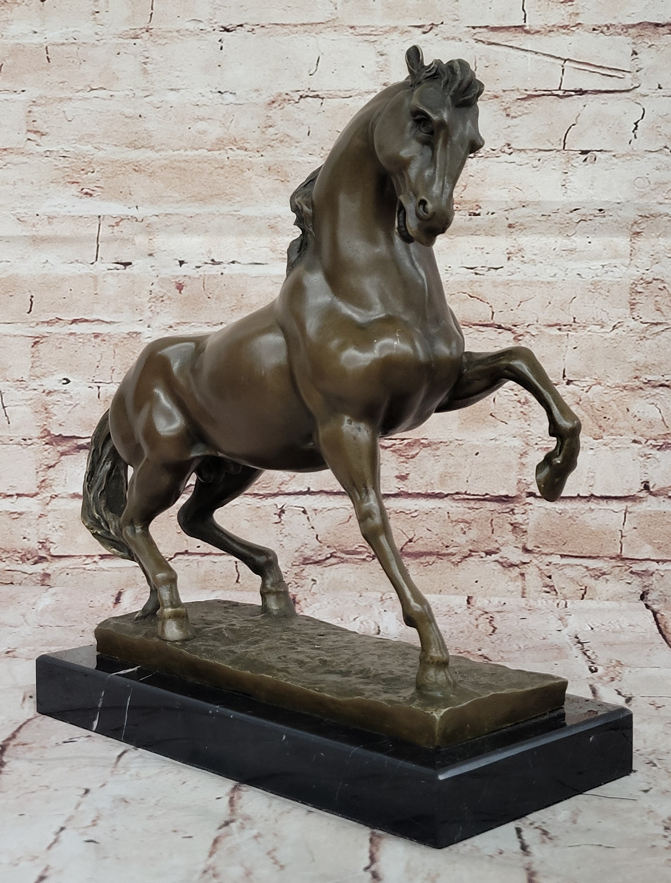 Bronze Rearing Horse – Majestic Stallion on Marble Base