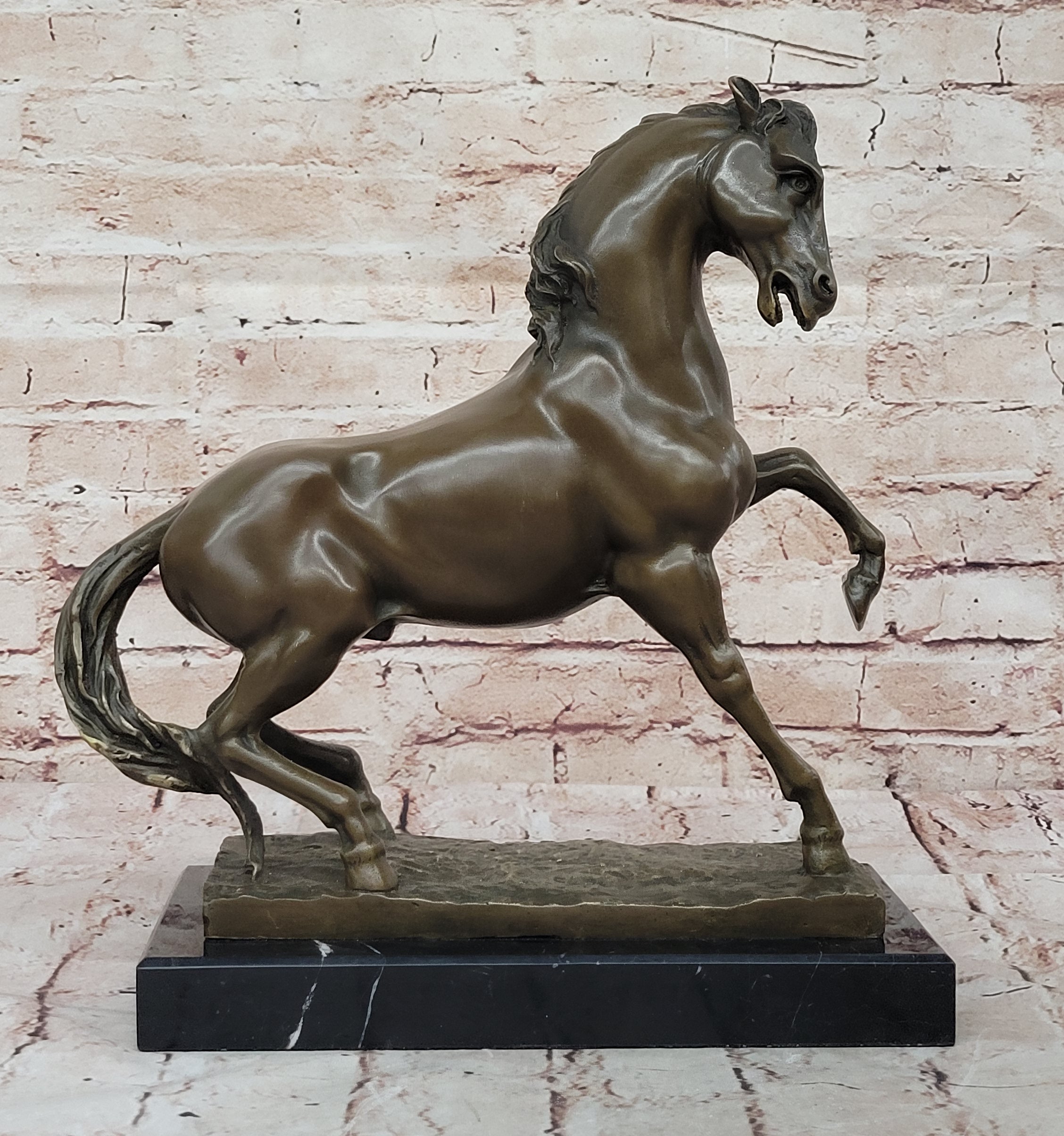 Bronze Rearing Horse – Majestic Stallion on Marble Base