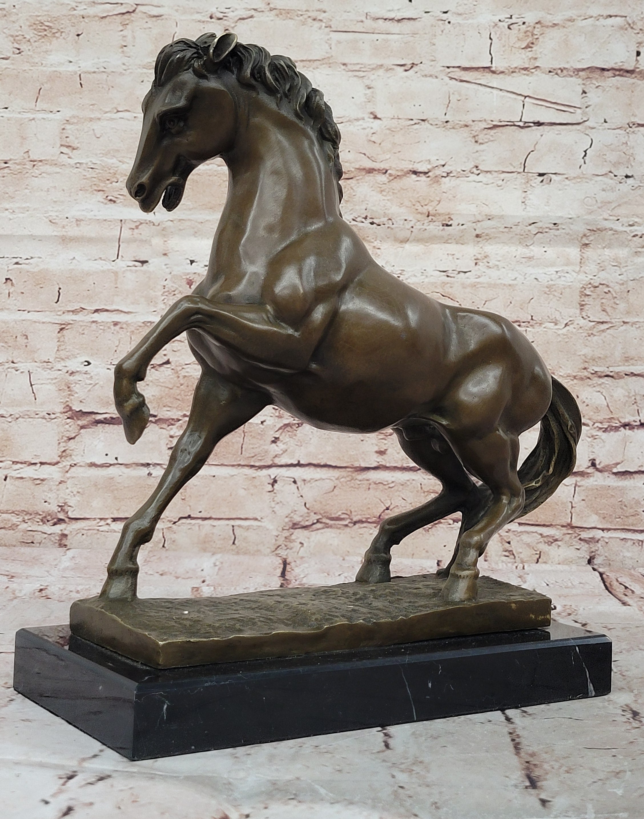 Bronze Rearing Horse – Majestic Stallion on Marble Base