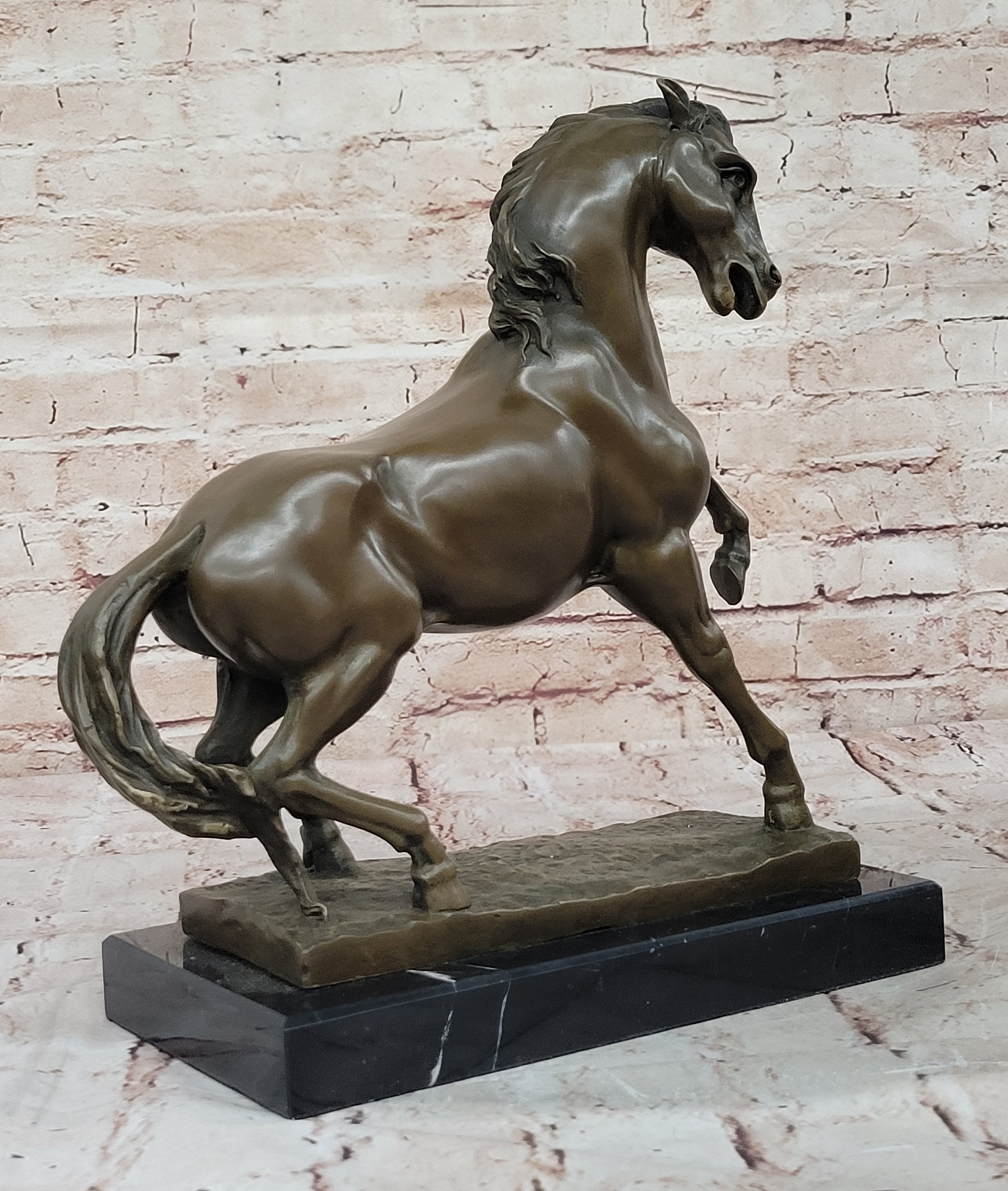 Bronze Rearing Horse – Majestic Stallion on Marble Base