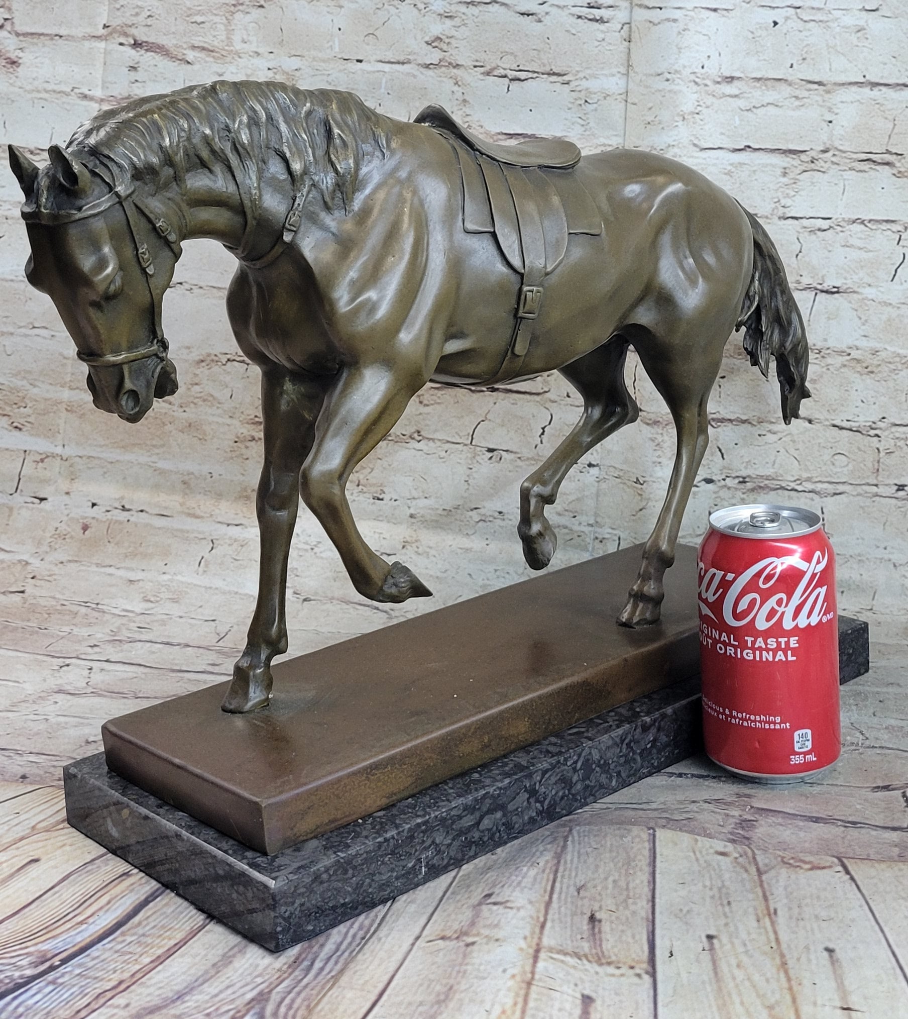 Extra Large Bronze Sculpture Horse Trots Stallion Marble Base