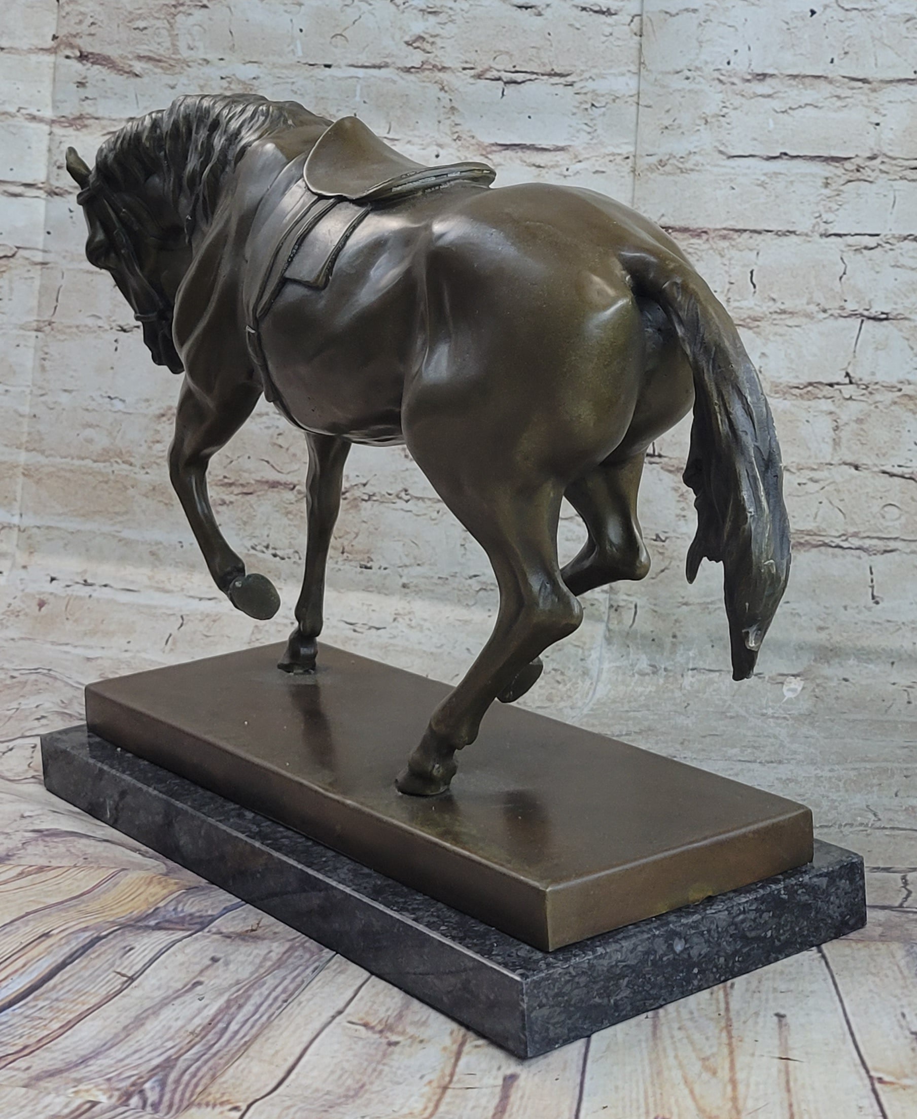 Extra Large Bronze Sculpture Horse Trots Stallion Marble Base