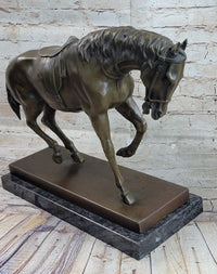 Extra Large Bronze Sculpture Horse Trots Stallion Marble Base