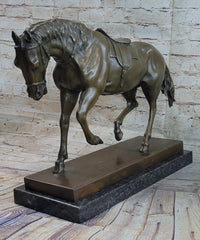 Extra Large Bronze Sculpture Horse Trots Stallion Marble Base
