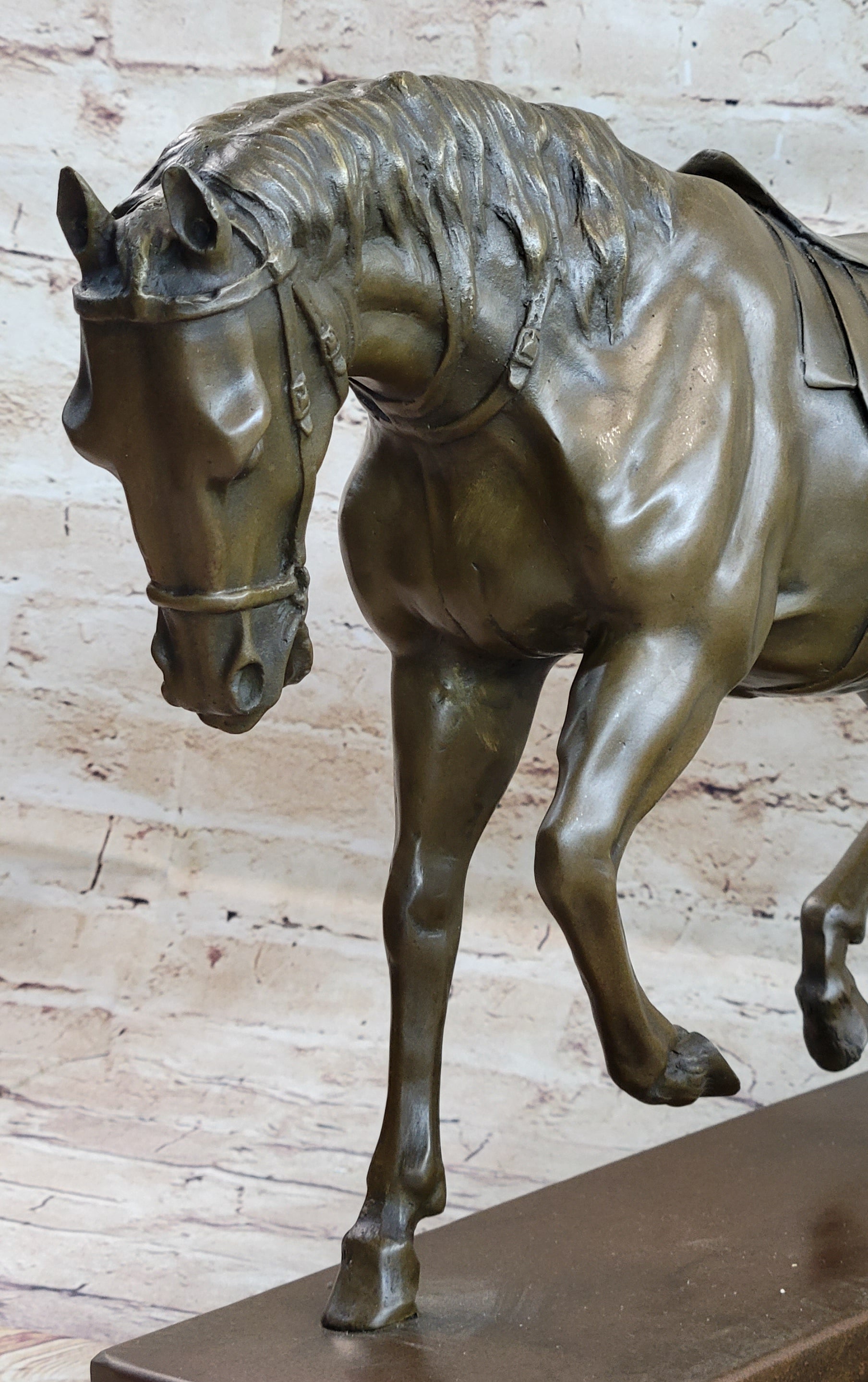 Extra Large Bronze Sculpture Horse Trots Stallion Marble Base