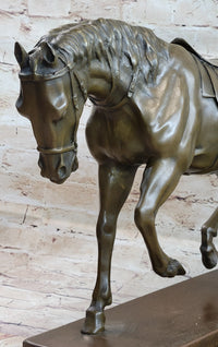 Extra Large Bronze Sculpture Horse Trots Stallion Marble Base