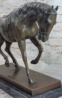 Extra Large Bronze Sculpture Horse Trots Stallion Marble Base