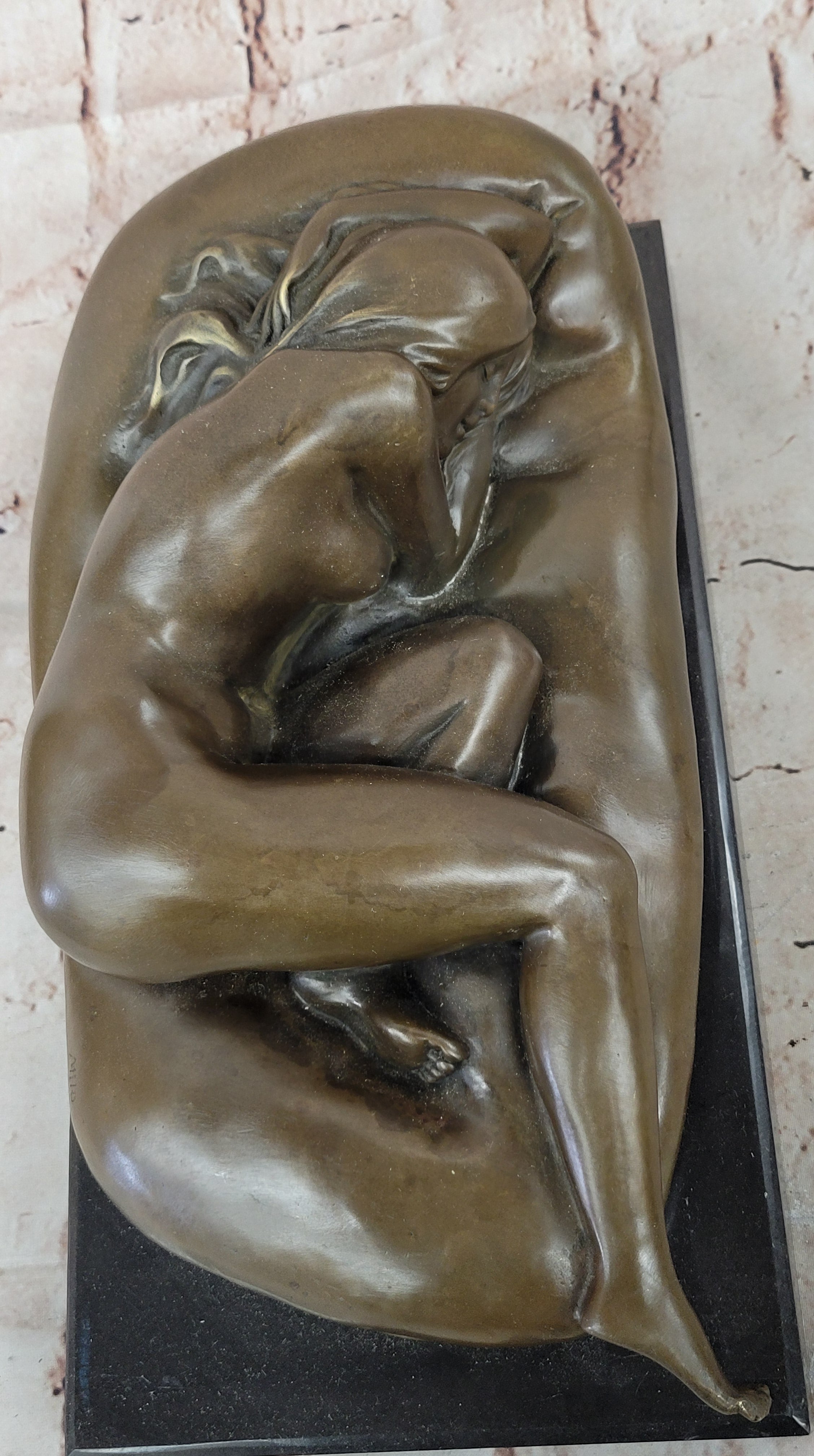 Bronze Nude Woman Sleeping – Reclining Female on Base