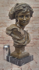 Smiling Boy Bronze Bust by Dalou with Marble Base