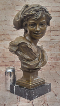 Smiling Boy Bronze Bust by Dalou with Marble Base