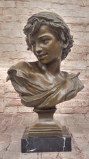 Smiling Boy Bronze Bust by Dalou with Marble Base