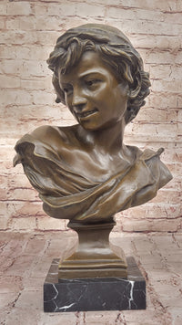 Smiling Boy Bronze Bust by Dalou with Marble Base