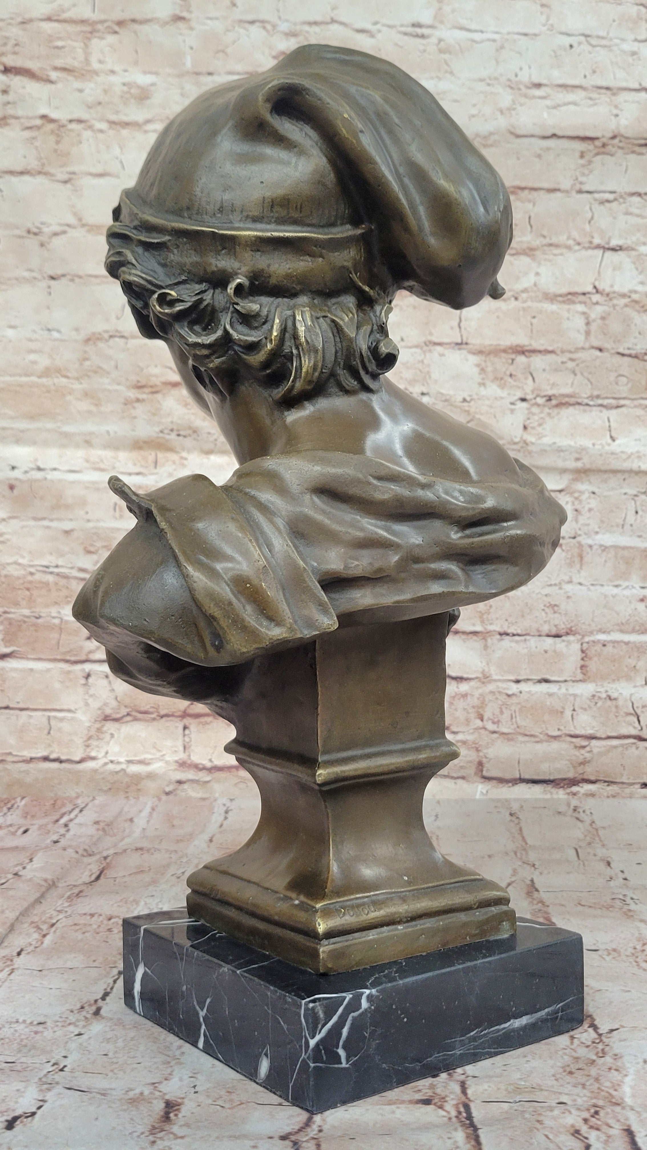 Smiling Boy Bronze Bust by Dalou with Marble Base