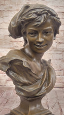 Smiling Boy Bronze Bust by Dalou with Marble Base