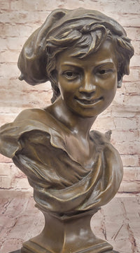 Smiling Boy Bronze Bust by Dalou with Marble Base
