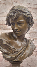 Smiling Boy Bronze Bust by Dalou with Marble Base