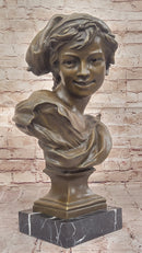 Smiling Boy Bronze Bust by Dalou with Marble Base