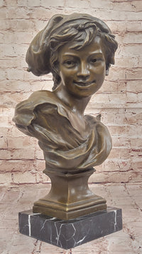 Smiling Boy Bronze Bust by Dalou with Marble Base