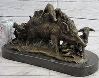 Boar Attacked by Wild Dogs Bronze Sculpture by Lecourtier