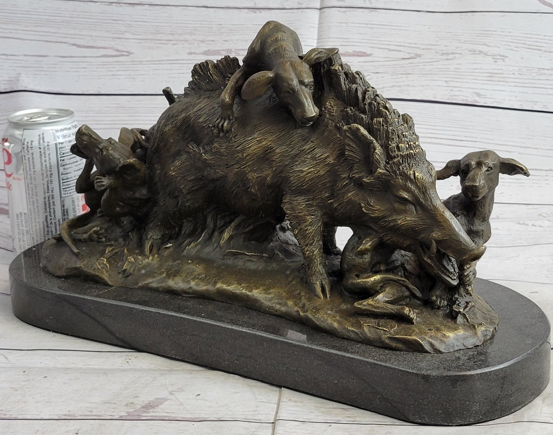 Boar Attacked by Wild Dogs Bronze Sculpture by Lecourtier