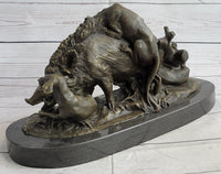 Boar Attacked by Wild Dogs Bronze Sculpture by Lecourtier