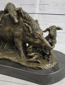 Boar Attacked by Wild Dogs Bronze Sculpture by Lecourtier