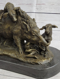 Boar Attacked by Wild Dogs Bronze Sculpture by Lecourtier