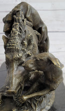 Boar Attacked by Wild Dogs Bronze Sculpture by Lecourtier