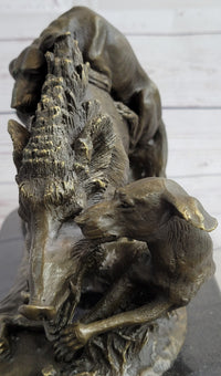 Boar Attacked by Wild Dogs Bronze Sculpture by Lecourtier
