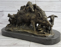 Boar Attacked by Wild Dogs Bronze Sculpture by Lecourtier