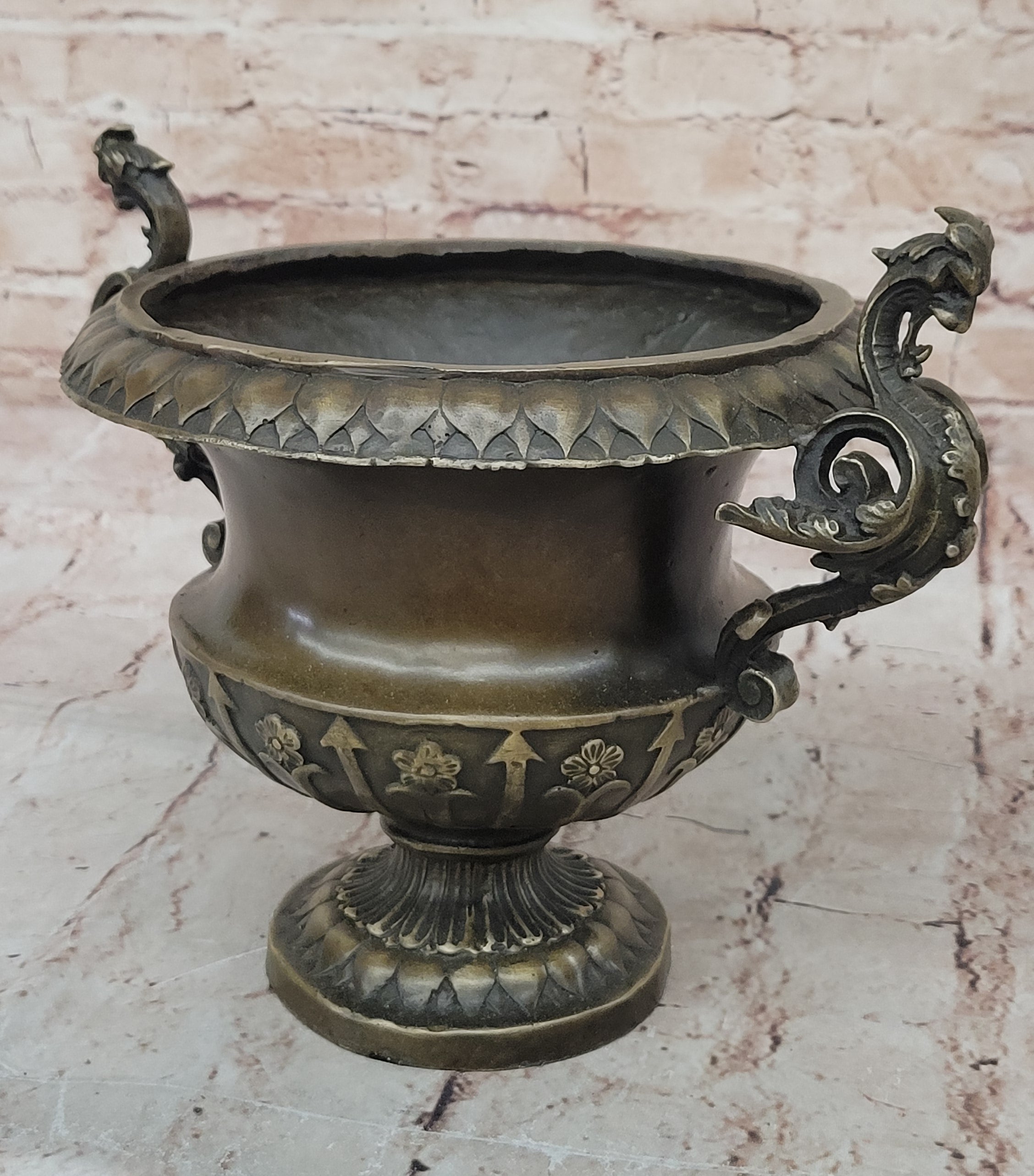 Signed Milo Elegant Vase Planter Bronze Sculpture