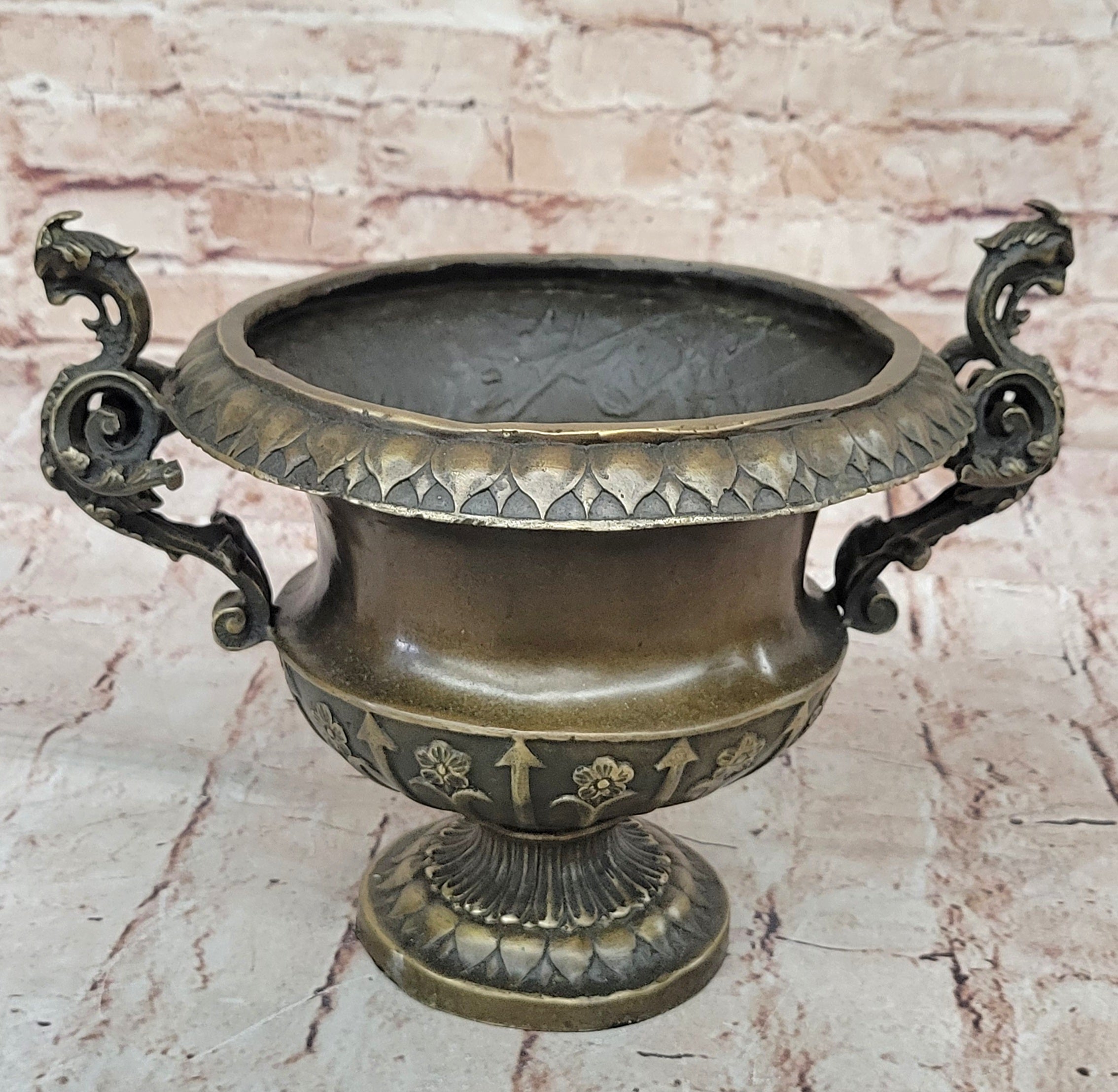 Signed Milo Elegant Vase Planter Bronze Sculpture