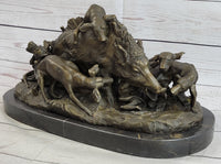 Vintage Lecourtier Wild Boar & Dogs Bronze Sculpture