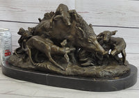 Vintage Lecourtier Wild Boar & Dogs Bronze Sculpture