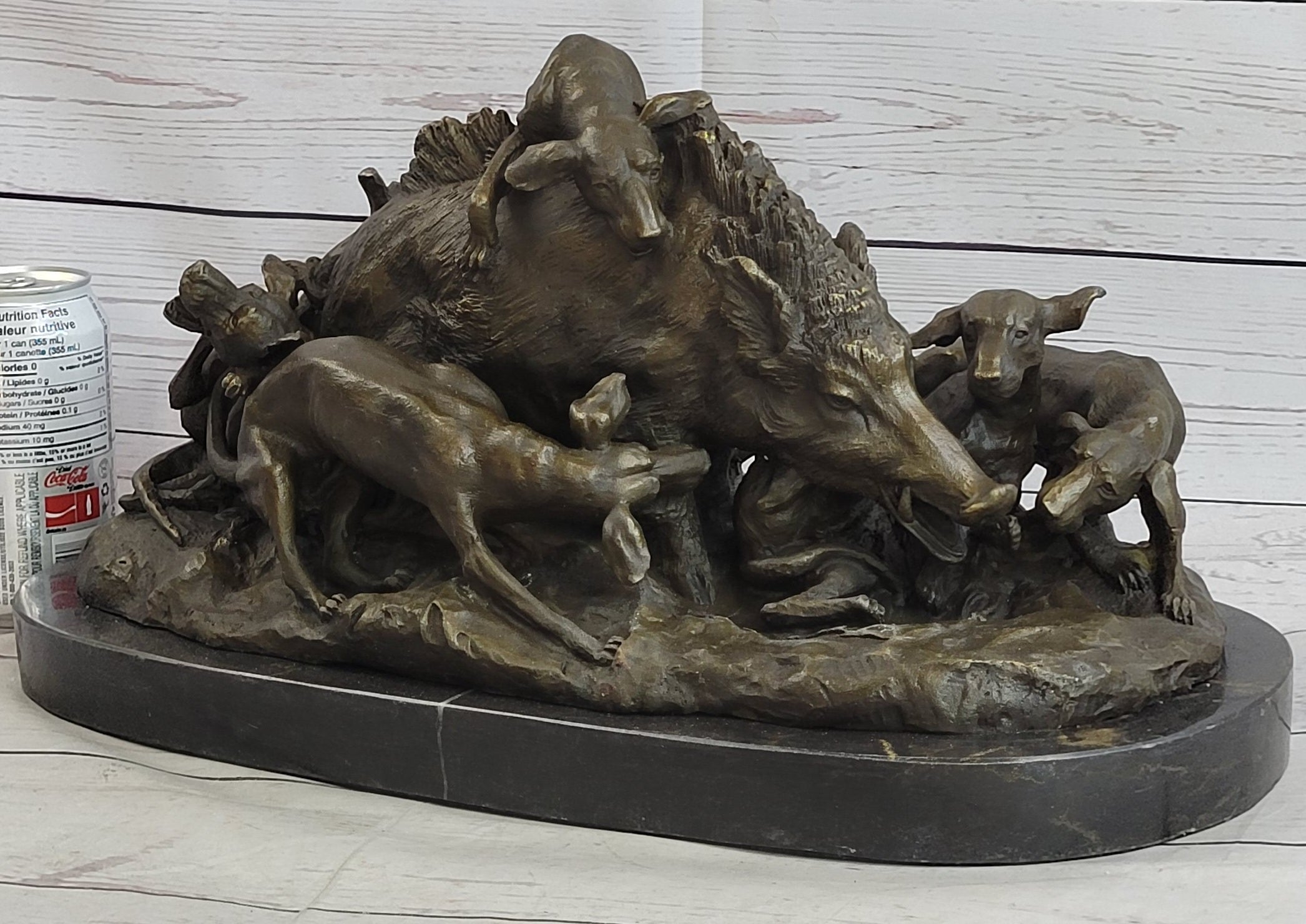Vintage Lecourtier Wild Boar & Dogs Bronze Sculpture