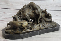 Vintage Lecourtier Wild Boar & Dogs Bronze Sculpture