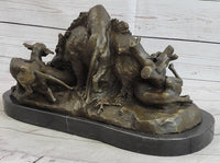 Vintage Lecourtier Wild Boar & Dogs Bronze Sculpture