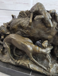 Vintage Lecourtier Wild Boar & Dogs Bronze Sculpture