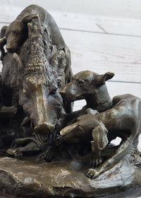 Vintage Lecourtier Wild Boar & Dogs Bronze Sculpture