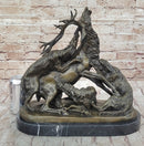 Elk Reindeer Attacked by Hunting Dogs Bronze Barye 14" x 16"